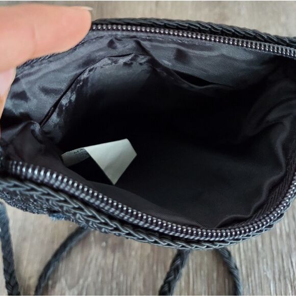 Vintage 90s Black Crocheted Cross Body Bag With Brown Butterfly Detail - Picture 4 of 9